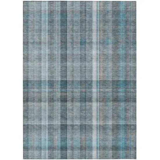 Teal Plaid Washable Non Skid Indoor Outdoor Area Rug Photo 2