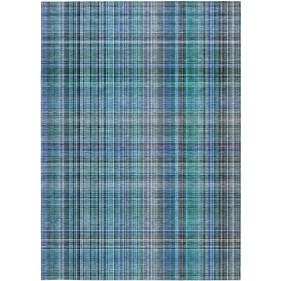 3' X 4' Teal Plaid Washable Non Skid Indoor Outdoor Area Rug Photo 5