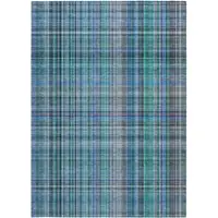 Photo of 3' X 4' Teal Plaid Washable Non Skid Indoor Outdoor Area Rug