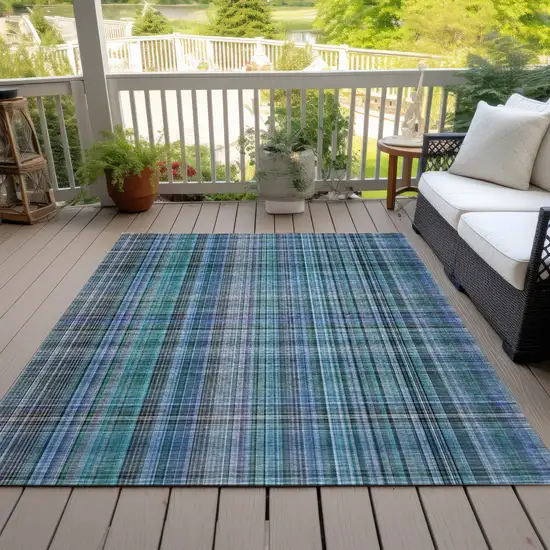 3' X 4' Teal Plaid Washable Non Skid Indoor Outdoor Area Rug Photo 8