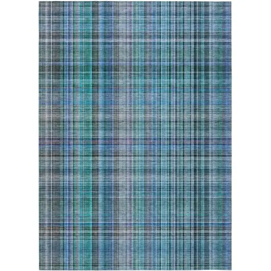 3' X 5' Teal Plaid Washable Non Skid Indoor Outdoor Area Rug Photo 1