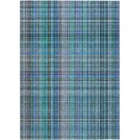 Photo of 3' X 5' Teal Plaid Washable Non Skid Indoor Outdoor Area Rug