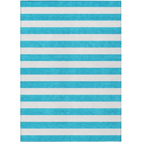 3' X 4' Teal Striped Washable Non Skid Indoor Outdoor Area Rug Photo 1