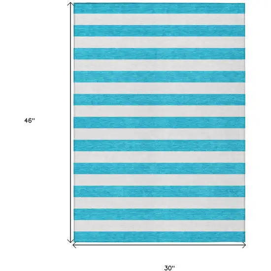 Teal Striped Washable Non Skid Indoor Outdoor Area Rug Photo 3