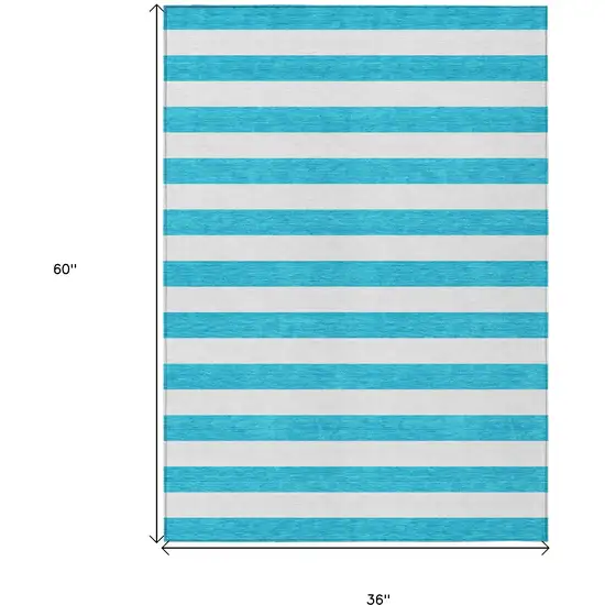 Teal and White Striped Washable Indoor Outdoor Area Rug Photo 3