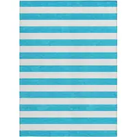 Photo of 3' X 5' Teal Striped Washable Non Skid Indoor Outdoor Area Rug