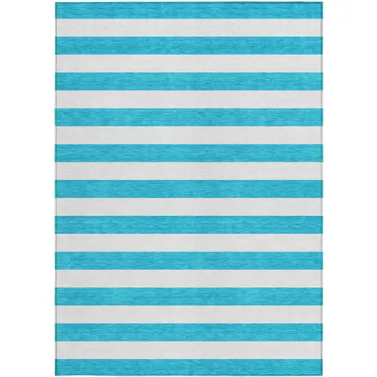 3' X 5' Teal Striped Washable Non Skid Indoor Outdoor Area Rug Photo 3