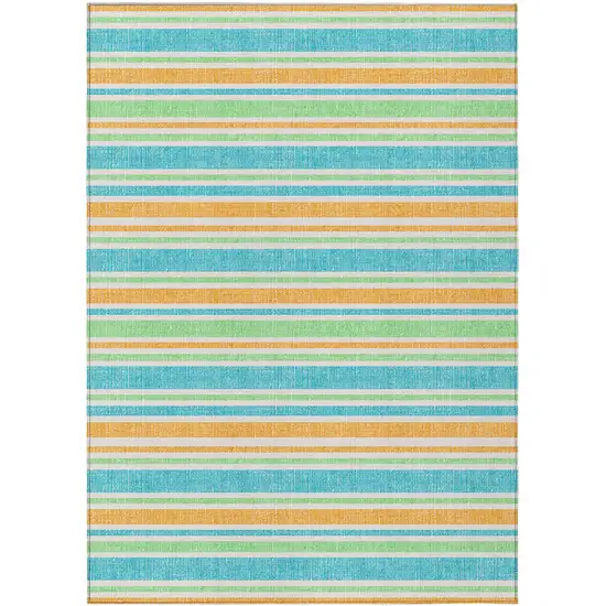 3' X 4' Teal Striped Washable Non Skid Indoor Outdoor Area Rug Photo 2