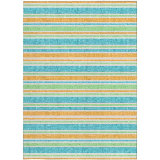 3' X 4' Teal Striped Washable Non Skid Indoor Outdoor Area Rug Photo 4