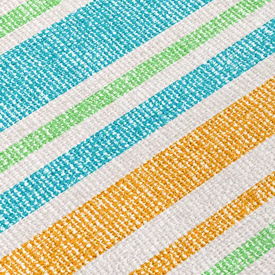 Teal Yellow and Green Striped Washable Non Skid Indoor Outdoor Area Rug Photo 7