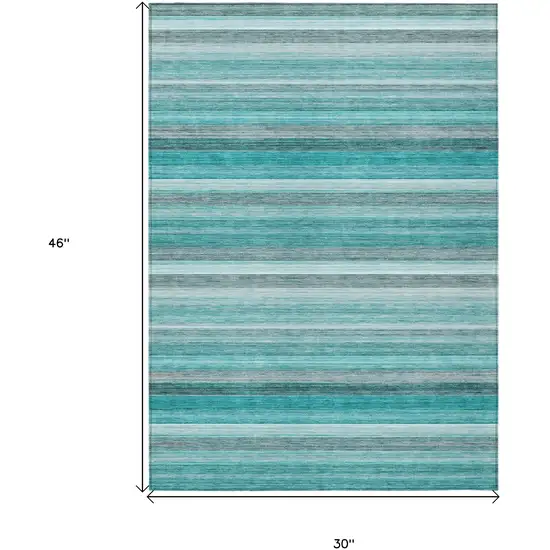 3' X 4' Teal Striped Washable Non Skid Indoor Outdoor Area Rug Photo 3