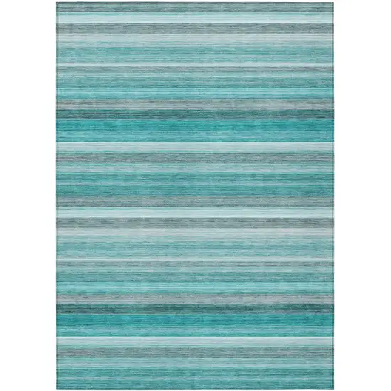 3' X 4' Teal Striped Washable Non Skid Indoor Outdoor Area Rug Photo 2