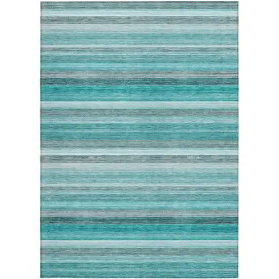 3' X 4' Teal Striped Washable Non Skid Indoor Outdoor Area Rug Photo 5