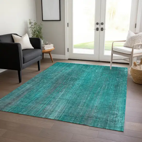 3' X 4' Teal Striped Washable Non Skid Indoor Outdoor Area Rug Photo 9