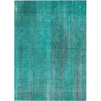 Photo of 3' X 4' Teal Striped Washable Non Skid Indoor Outdoor Area Rug