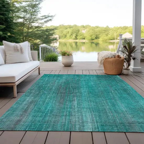 3' X 4' Teal Striped Washable Non Skid Indoor Outdoor Area Rug Photo 8