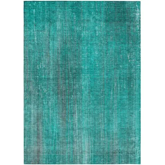 Teal Striped Washable Non Skid Indoor Outdoor Area Rug Photo 2