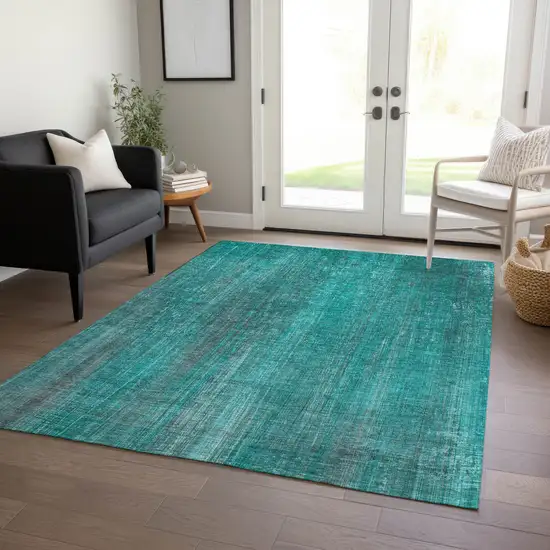 3' X 5' Teal Striped Washable Non Skid Indoor Outdoor Area Rug Photo 9