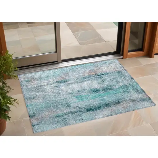 3' X 4' Teal Washable Non Skid Indoor Outdoor Area Rug Photo 1