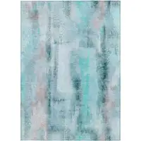 Photo of 3' X 5' Teal Washable Non Skid Indoor Outdoor Area Rug