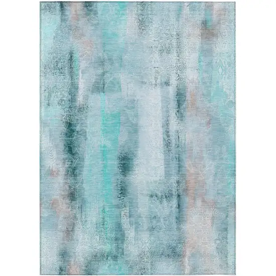 3' X 5' Teal Washable Non Skid Indoor Outdoor Area Rug Photo 2