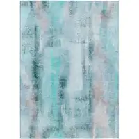 Photo of 3' X 5' Teal Washable Non Skid Indoor Outdoor Area Rug