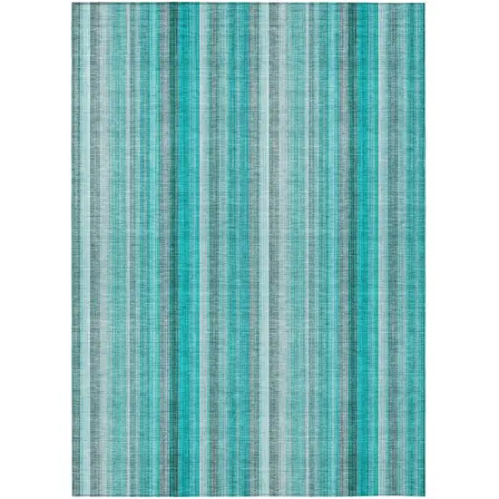 Teal and Gray Striped Washable Non Skid Indoor Outdoor Area Rug Photo 2