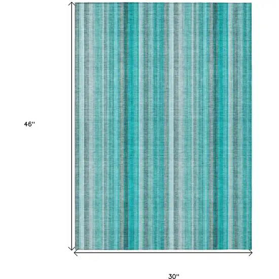 3' X 4' Teal and Gray Striped Washable Non Skid Indoor Outdoor Area Rug Photo 3