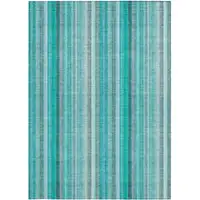 Photo of 3' X 5' Teal and Gray Striped Washable Non Skid Indoor Outdoor Area Rug