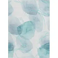 Photo of 3' X 4' Teal and Ivory Abstract Washable Non Skid Indoor Outdoor Area Rug