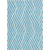 Photo of 3' X 4' Teal and White Geometric Washable Non Skid Indoor Outdoor Area Rug