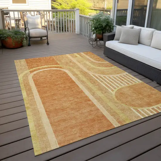 3' X 5' Terra Cotta Abstract Washable Non Skid Indoor Outdoor Area Rug Photo 9