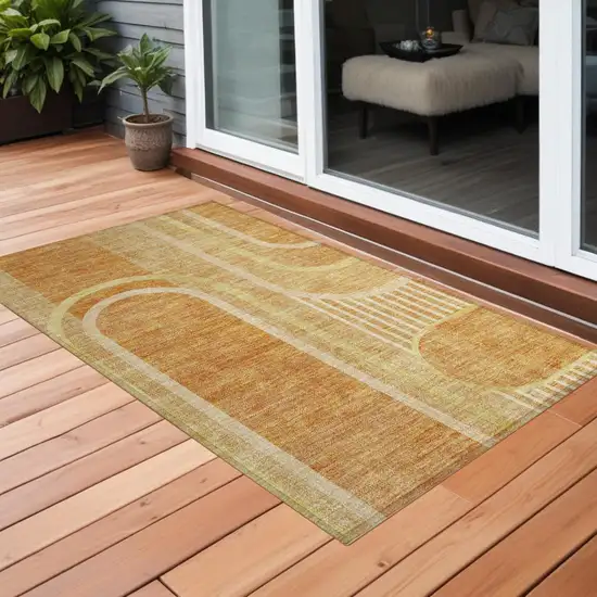 3' X 5' Terra Cotta Abstract Washable Non Skid Indoor Outdoor Area Rug Photo 1