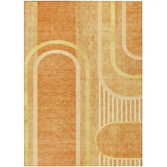 Terra Cotta Abstract Washable Indoor Outdoor Area Rug Photo 2