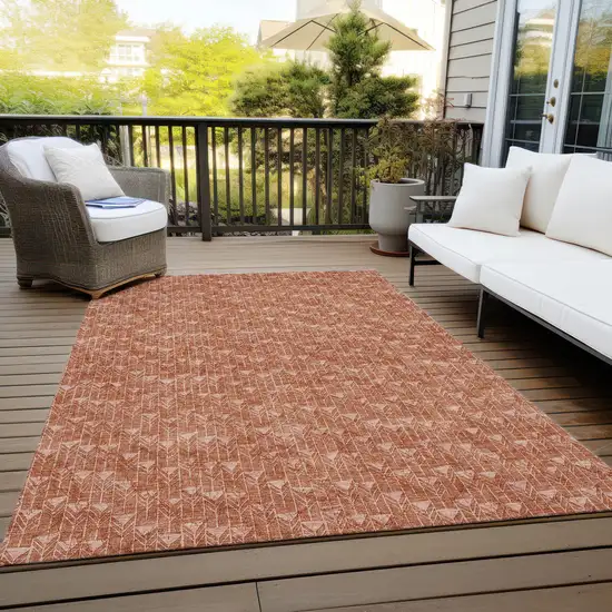 3' X 4' Terra Cotta Geometric Washable Non Skid Indoor Outdoor Area Rug Photo 9