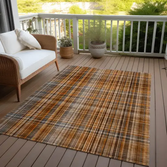 3' X 5' Terra Cotta Plaid Washable Non Skid Indoor Outdoor Area Rug Photo 8