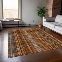 Photo of 3' X 5' Terra Cotta Plaid Washable Non Skid Indoor Outdoor Area Rug