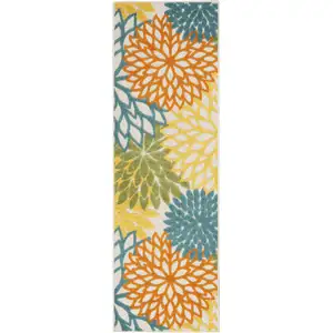 Photo of 2' X 8' Turquoise Floral Non Skid Indoor Outdoor Runner Rug