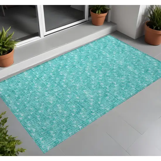 3' X 5' Turquoise Geometric Washable Non Skid Indoor Outdoor Area Rug Photo 1