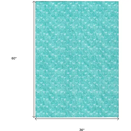 3' X 5' Turquoise Geometric Washable Non Skid Indoor Outdoor Area Rug Photo 3