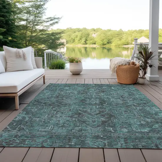 3' X 4' Turquoise Oriental Washable Non Skid Indoor Outdoor Area Rug Photo 6