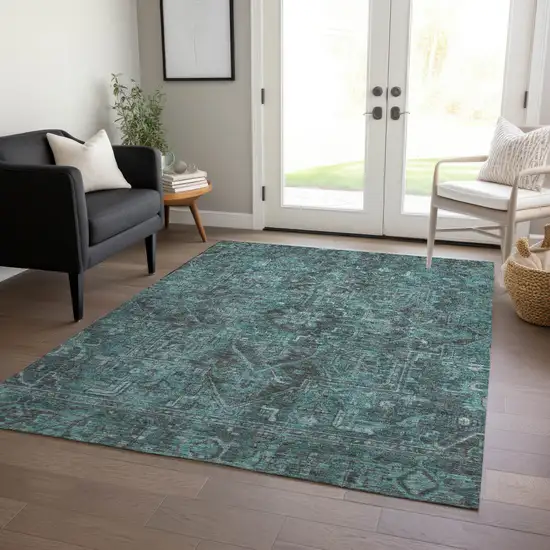 Turquoise Oriental Washable Non Skid Indoor Outdoor Area Rug Photo 8