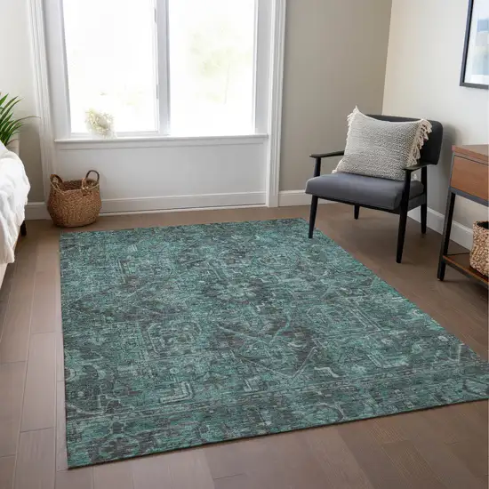 3' X 4' Turquoise Oriental Washable Non Skid Indoor Outdoor Area Rug Photo 8