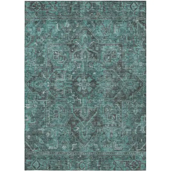 3' X 4' Turquoise Oriental Washable Non Skid Indoor Outdoor Area Rug Photo 5