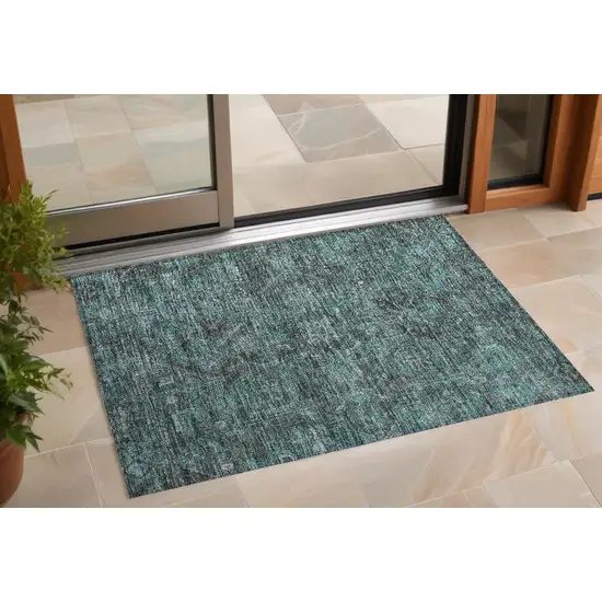 3' X 5' Turquoise Oriental Washable Non Skid Indoor Outdoor Area Rug Photo 1