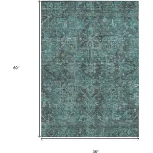 Photo of 3' X 5' Turquoise Oriental Washable Non Skid Indoor Outdoor Area Rug