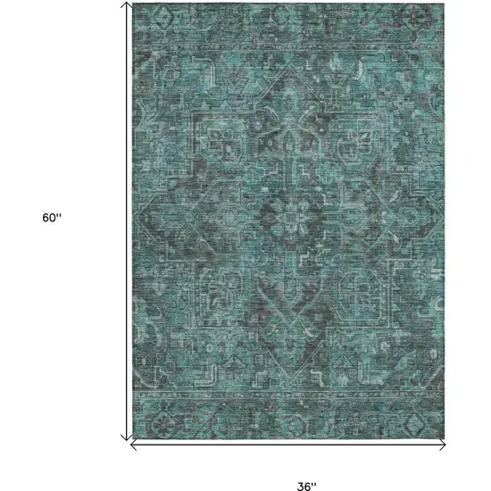 3' X 5' Turquoise Oriental Washable Non Skid Indoor Outdoor Area Rug Photo 3