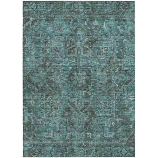 3' X 5' Turquoise Oriental Washable Non Skid Indoor Outdoor Area Rug Photo 2