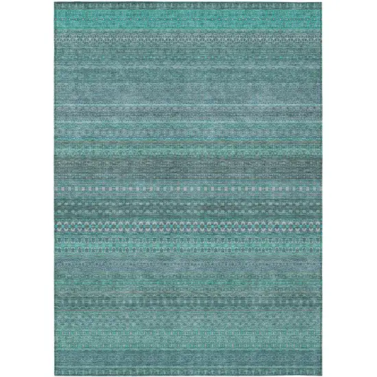 3' X 4' Turquoise Striped Washable Non Skid Indoor Outdoor Area Rug Photo 2