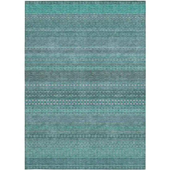 3' X 4' Turquoise Striped Washable Non Skid Indoor Outdoor Area Rug Photo 5